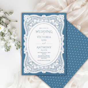 Antike weiße Spitze blaue rustikale Hochzeit Einladung