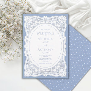 Antike Weiße Spitze Blaue Rustikale Hochzeit Einladung
