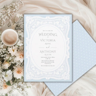 Antike weiße Spitze, blaue rustikale Hochzeit Einladung