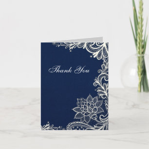 antike weiße Spitze navyblaue Hochzeit Danke