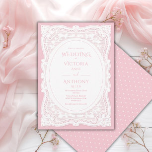 Antike weiße Spitze rosa rustikale Hochzeit Einladung