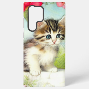 Antike weiße und braune Katze mit Blumen Samsung Galaxy Hülle