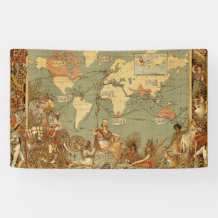 Antike Weltkarte 1886 Britisches Weltreich Poster Banner