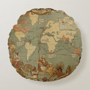 Antike Weltkarte 1886 Britisches Weltreich Poster Rundes Kissen