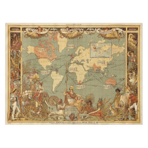 Antike Weltkarte 1886 Britisches Weltreich Poster Tischdecke