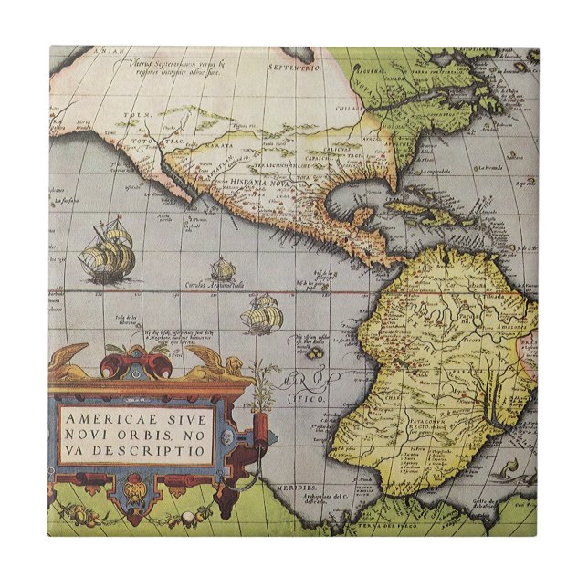Antike Weltkarte Amerikas von Abraham Ortelius Fliese (Vorderseite)