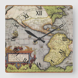 Antike Weltkarte Amerikas von Abraham Ortelius Quadratische Wanduhr