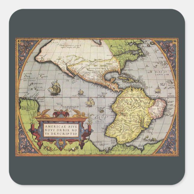 Antike Weltkarte Amerikas von Abraham Ortelius Quadratischer Aufkleber (Vorderseite)
