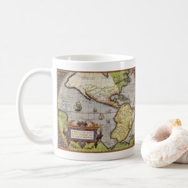 Antike Weltkarte Amerikas von Abraham Ortelius Tasse (Mit Donut)