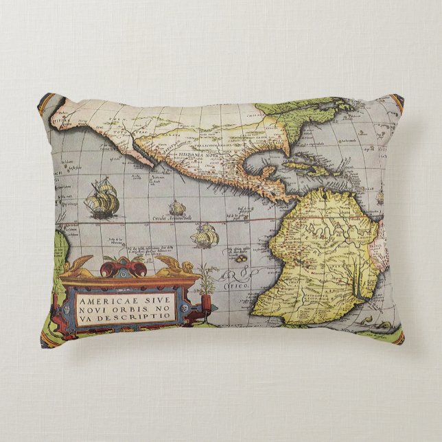 Antike Weltkarte Amerikas von Abraham Ortelius Zierkissen (Vorderseite)