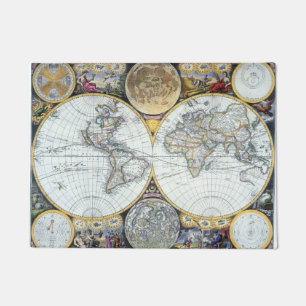 Antike Weltkarte, Atlas Maritimus von John Seller Fußmatte