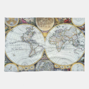 Antike Weltkarte, Atlas Maritimus von John Seller Geschirrtuch