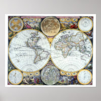 Antike Weltkarte, Atlas Maritimus von John Seller