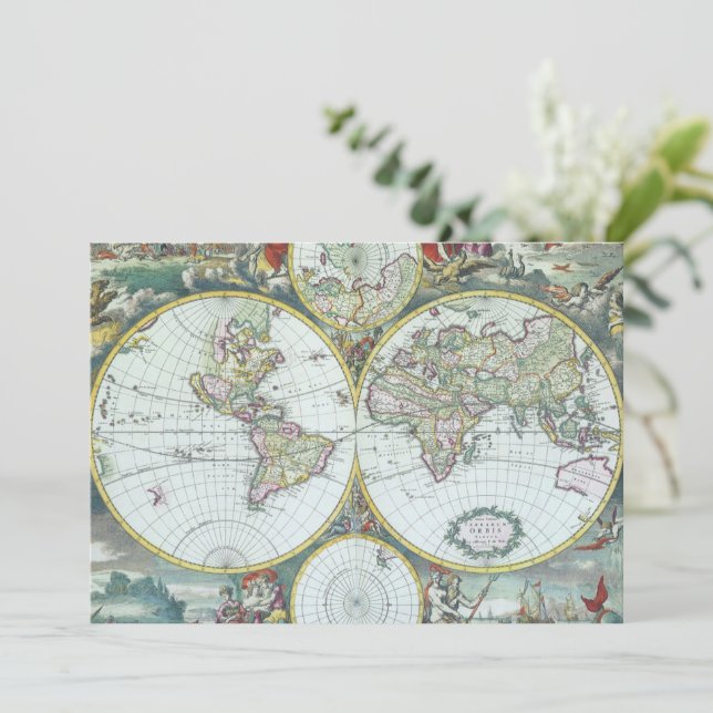 Antike Weltkarte aus dem 17. Jahrhundert, Frederic Einladung (Stehend Vorderseite)