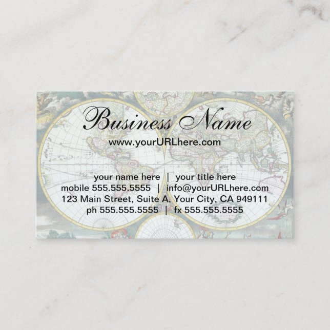 Antike Weltkarte aus dem 17. Jahrhundert, Frederic Visitenkarte (Vorderseite)