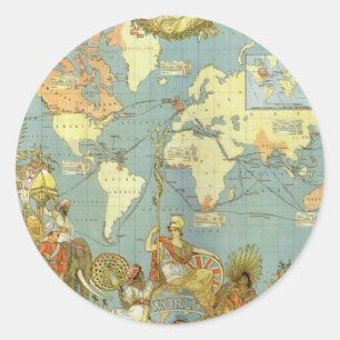 Antike Weltkarte des britischen Empires, 1886 Runder Aufkleber