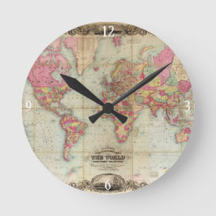 Antike Weltkarte durch John Colton, circa 1854 Runde Wanduhr