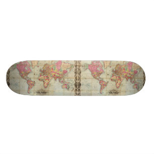 Antike Weltkarte durch John Colton, circa 1854 Skateboard