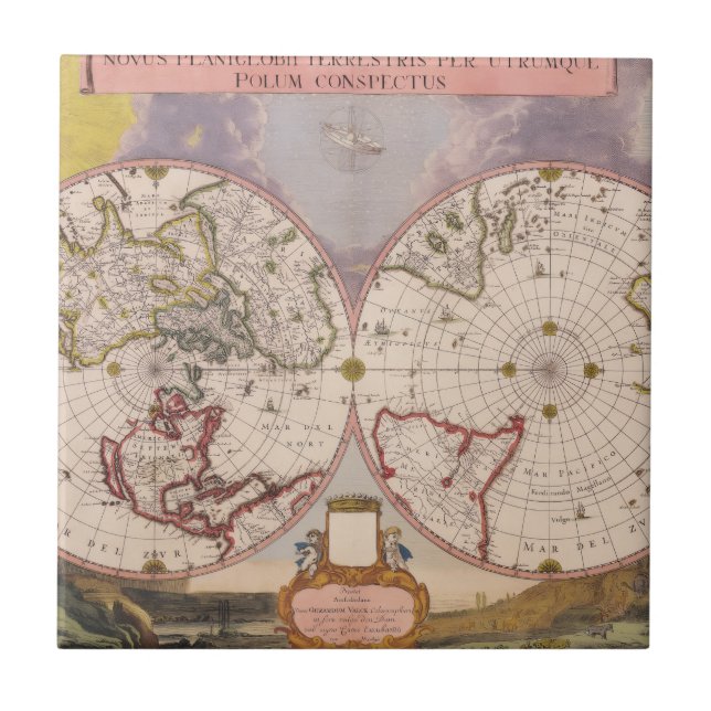 Antike Weltkarte Fliese (Vorderseite)
