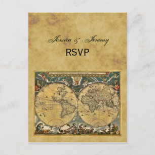 Antike Weltkarte, gestresster Hintergrund RSVP Einladungspostkarte
