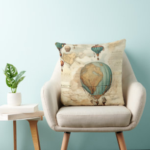 Antike Weltkarte Heißluftballon im Vintage-Stil Kissen