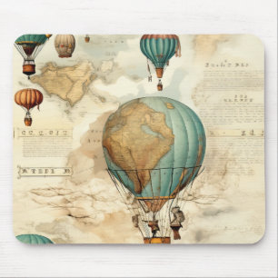Antike Weltkarte Heißluftballon im Vintage-Stil Mousepad