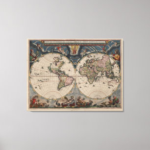 Antike Weltkarte: Historische Kartographie-Kunst Leinwanddruck