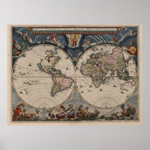 Antike Weltkarte: Historische Kartographie-Kunst Poster