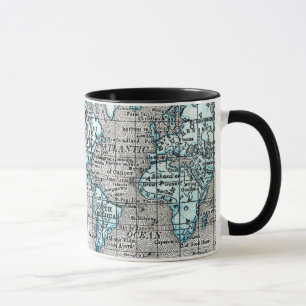 Antike Weltkarte in Schwarz und Blau Tasse