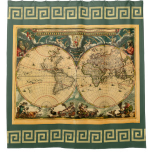 Antike Weltkarte - Joan Blaeu - 1664 Duschvorhang