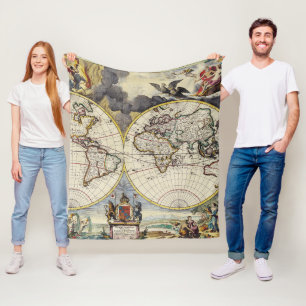 Antike Weltkarte mit den vier mythologischen Eleme Fleecedecke