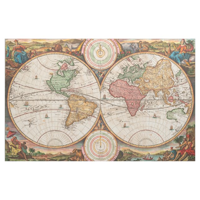 Antike Weltkarte mit Hemisphären Stoff (Yard (91,4 cm))