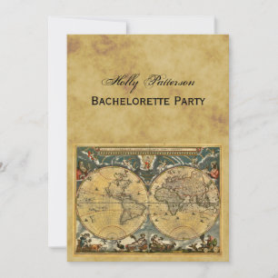 Antike Weltkarte, Not leidende BG V Bachelorette Einladung