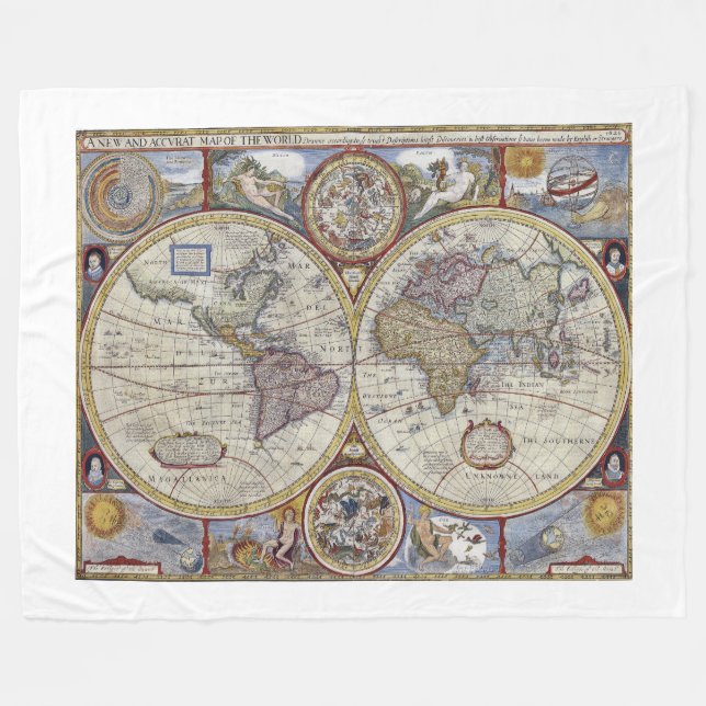 Antike Weltkarte Nr. 3 Fleecedecke (Vorderseite (Horizontal))