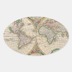 Antike Weltkarte Ovaler Aufkleber