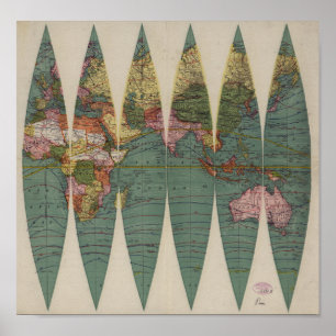 Antike Weltkarte Rand McNally 1891 Poster