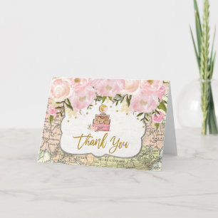 Antike Weltkarte Reise Blush Rosa Florale Dusche Dankeskarte