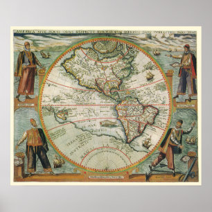 Antike Weltkarte von Amerika, 1597 Poster