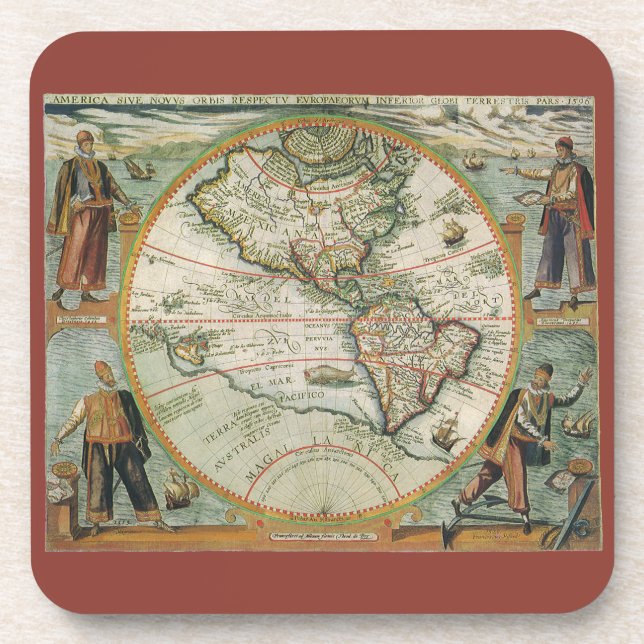 Antike Weltkarte von Amerika, 1597 Untersetzer (Vorderseite)