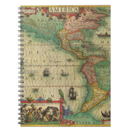 Antike Weltkarte von Amerika, 1606 Notizblock