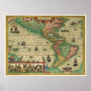 Antike Weltkarte von Amerika, 1606 Poster