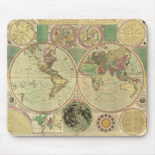 Antike Weltkarte von Carington Bowles, ca. 1780 Mousepad (Vorne)