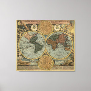 Antike Weltkarte von Johann Baptist Homann, 1716 Leinwanddruck