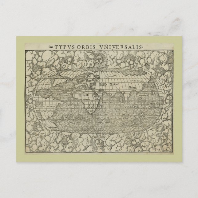 Antike Weltkarte von Sebastian Münster um 1560 Postkarte (Vorderseite)