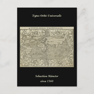 Antike Weltkarte von Sebastian Münster um 1560 Postkarte