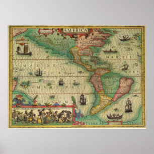 Antike Welts-Karte des Amerikas, 1606 Poster