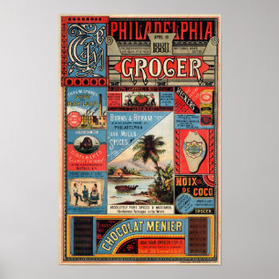 Antike Werbeanzeige eines Philadelphia-Lebensmitte Poster