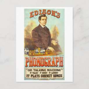Antike Werbung für Edisons Phonograph Postkarte