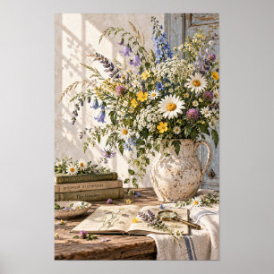 Antike Wildblumen-Botanik-Studie-Krug-Wand-Arrange Poster