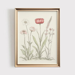 Antike Wildblumen-Druckkunst, sanfte Floral-Wandku Poster